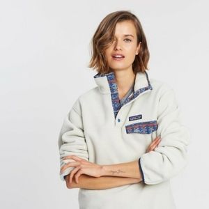 Patagonia Snap-T Synchilla Fleece jacket in beige with Aztec collar, Medium